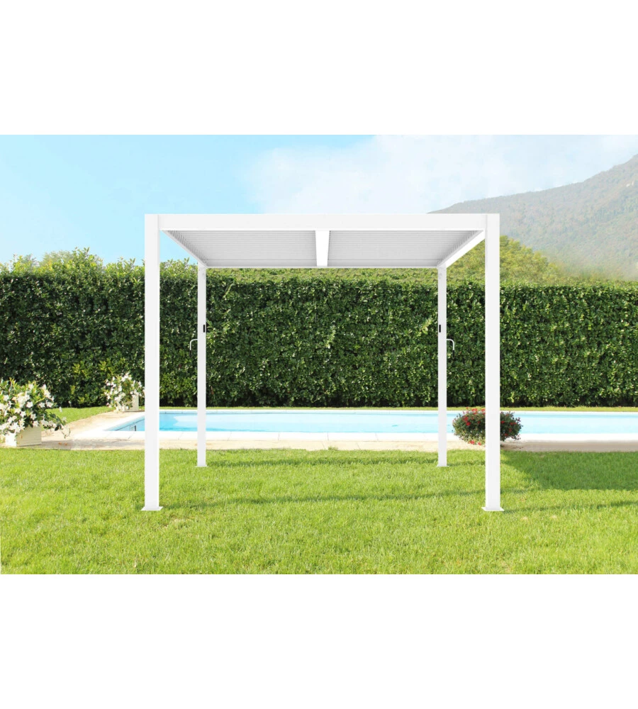 Gazebo pergola bioclimatica da esterno elica garden bianca in alluminio - 4x4 m
