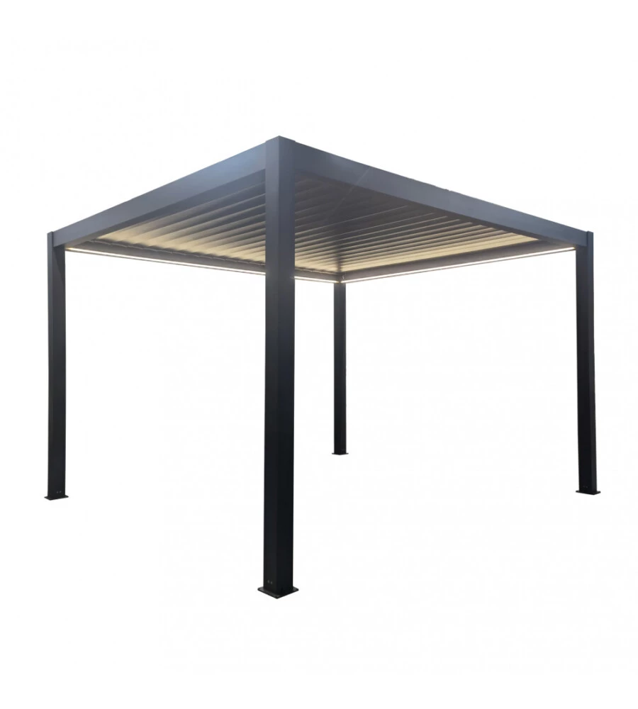 Gazebo pergola bioclimatica da esterno elica garden antracite in alluminio, con led e copertura motorizzata - 4x4x2,5 m