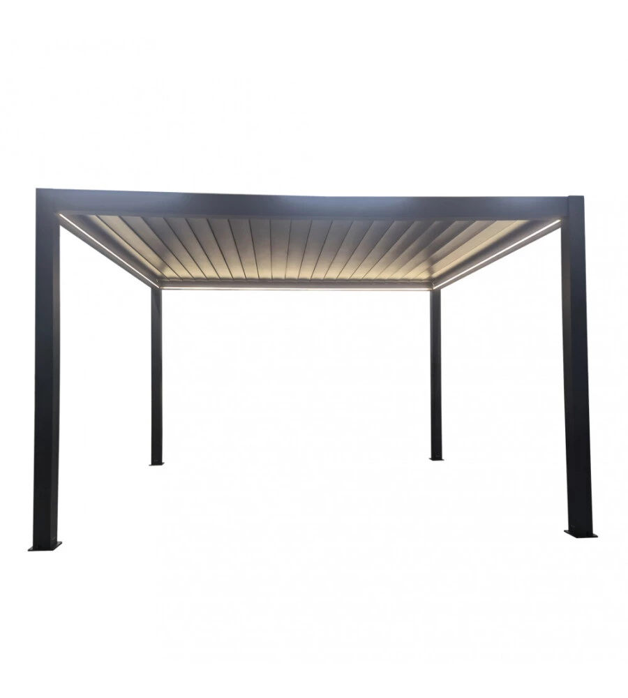 Gazebo pergola bioclimatica da esterno elica garden antracite in alluminio, con led e copertura motorizzata - 4x4x2,5 m
