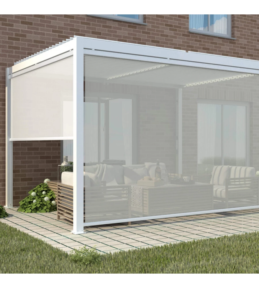 Pannello laterale per gazebo pergola bioclimatica da esterno elica garden bianco, 3x4 mt