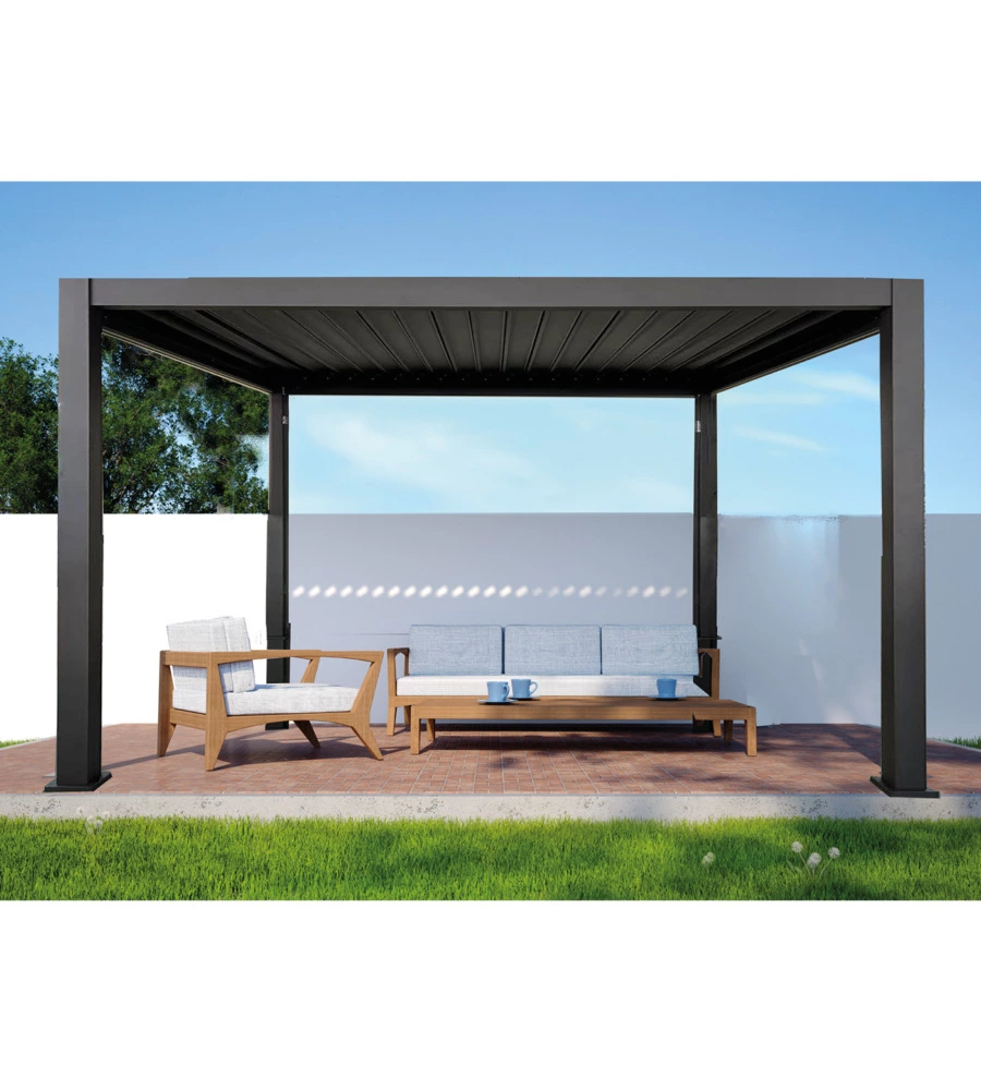 Pergola bioclimatica da esterno eurogarden "atena" in alluminio grigio antracite 3x4 m