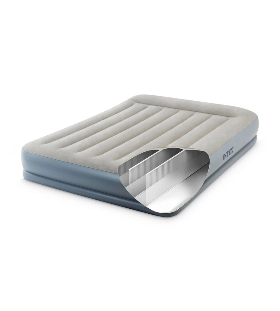 Materasso matrimoniale autogonfiante intex "airbed dura-beam pillow rest mid-rise" colore crema e pompa integrata 152x203x30 cm - cod. 64118nd