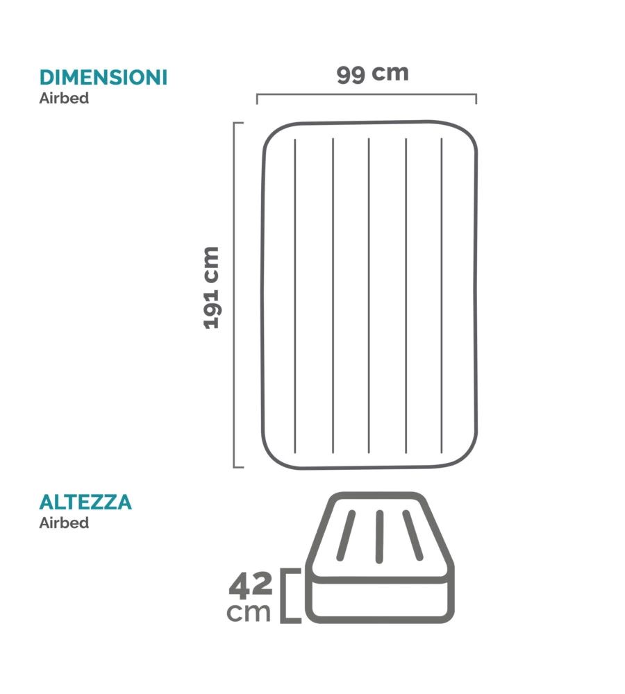 Materasso singolo autogonfiante intex "airbed dura-beam pillow rest raised" colore blu scuro, 99x191x42 cm - cod. 64122nd