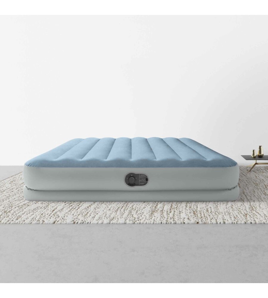 Materasso Matrimoniale Gonfiabile Intex airbed Dura-beam Mid-rise Comfort  Colore Azzurro Chiarocon Pompa Usb, 152x203x36 Cm in vendita online