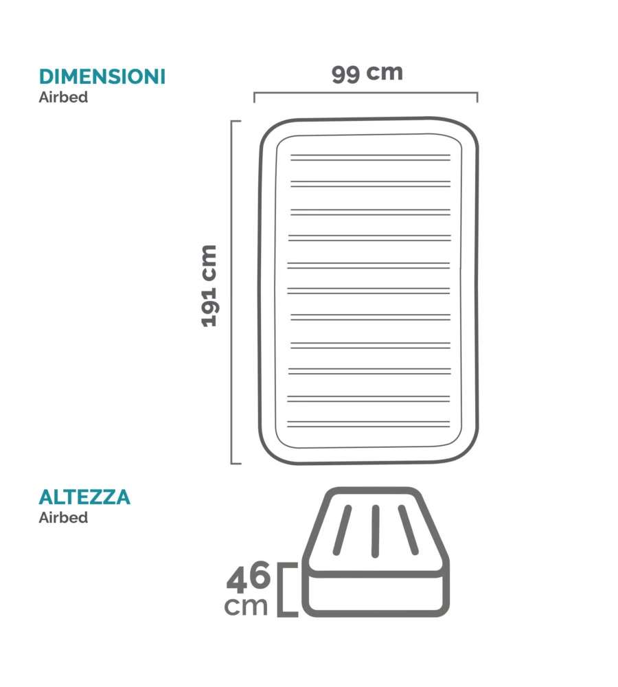 Materasso singolo autogonfiante intex "airbed dura-beam comfort-plush elevated" colore grigio chiaro, 99x191x46 cm - cod. 64412nd