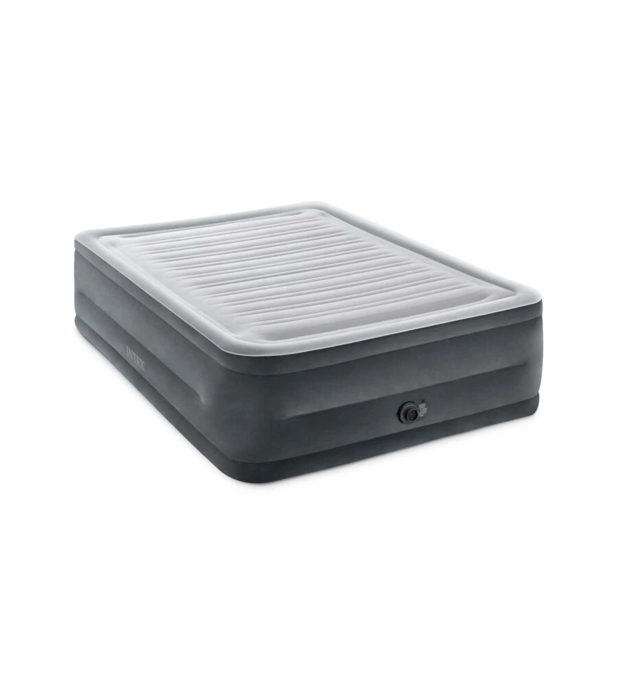 Materasso matrimoniale autogonfiante intex "airbed dura-beam comfort-plush high-rise" colore grigio chiaro e pompa integrata, 152x203x56 cm - cod. 64418nd