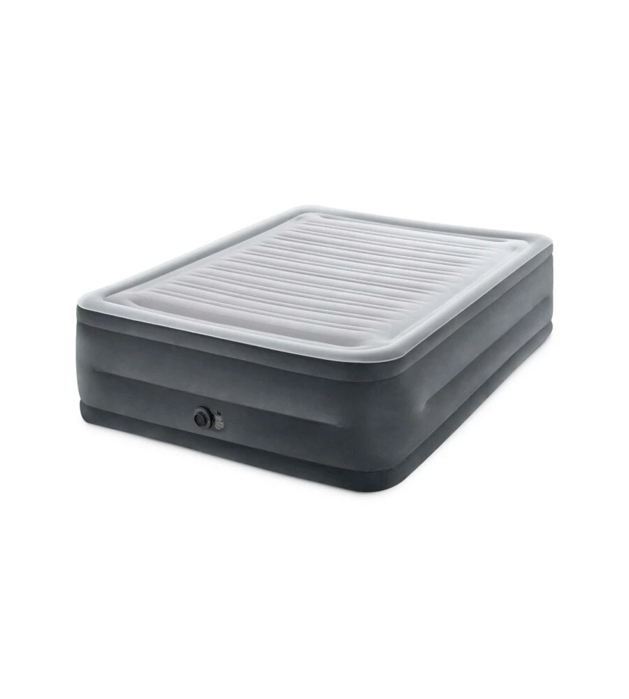 Materasso matrimoniale autogonfiante intex "airbed dura-beam comfort-plush high-rise" colore grigio chiaro e pompa integrata, 152x203x56 cm - cod. 64418nd
