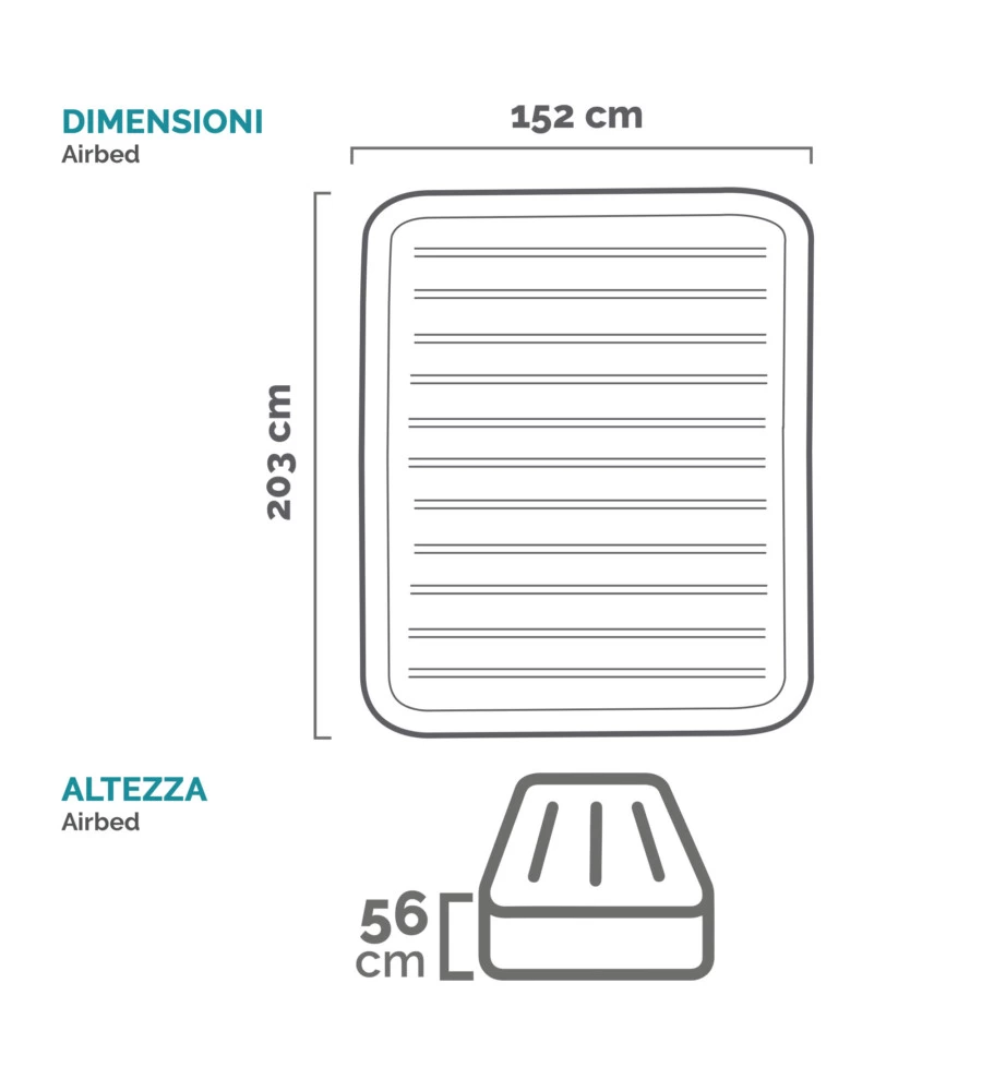 Materasso matrimoniale autogonfiante intex "airbed dura-beam comfort-plush high-rise" colore grigio chiaro e pompa integrata, 152x203x56 cm - cod. 64418nd