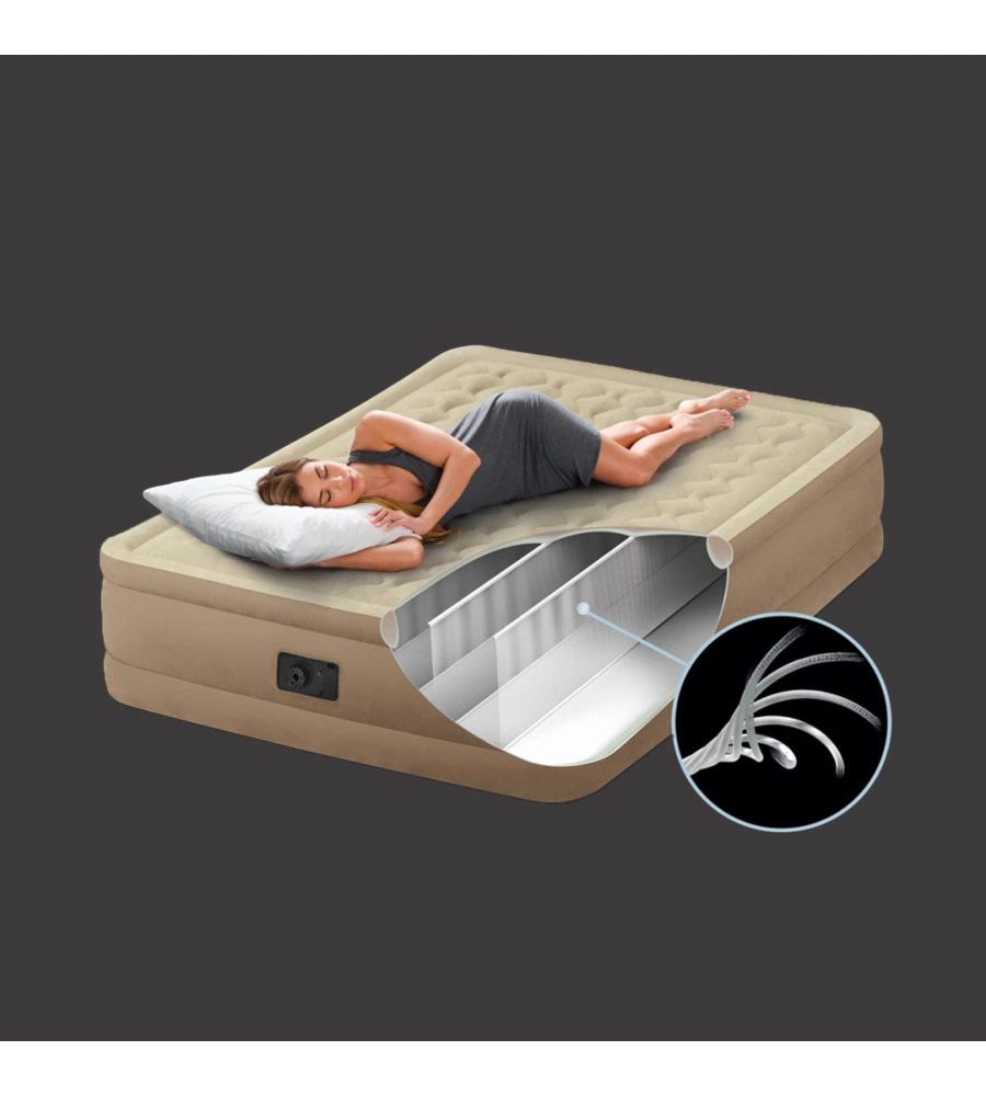 Materasso matrimoniale autogonfiante intex "airbed ultra push" colore beige, 152x203x46 cm - cod. 64428nd