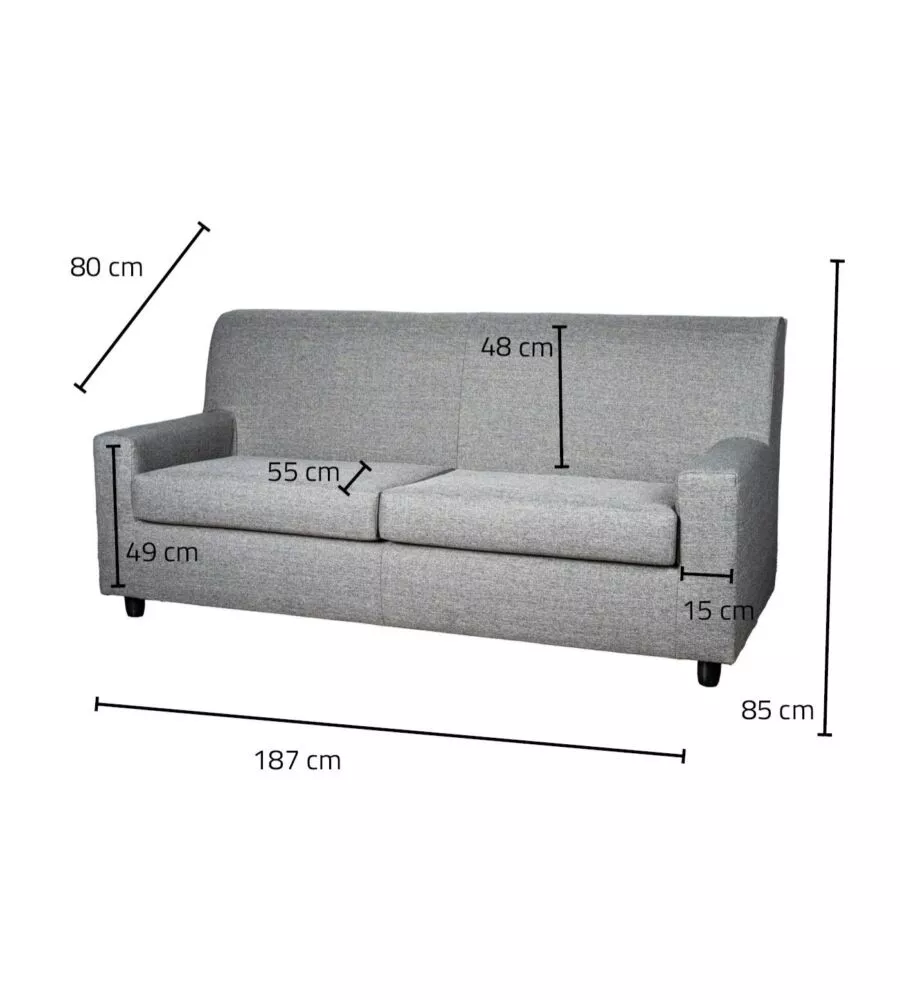 Divano 'ester' 3 posti in tessuto grigio scuro, 187x80x85 cm