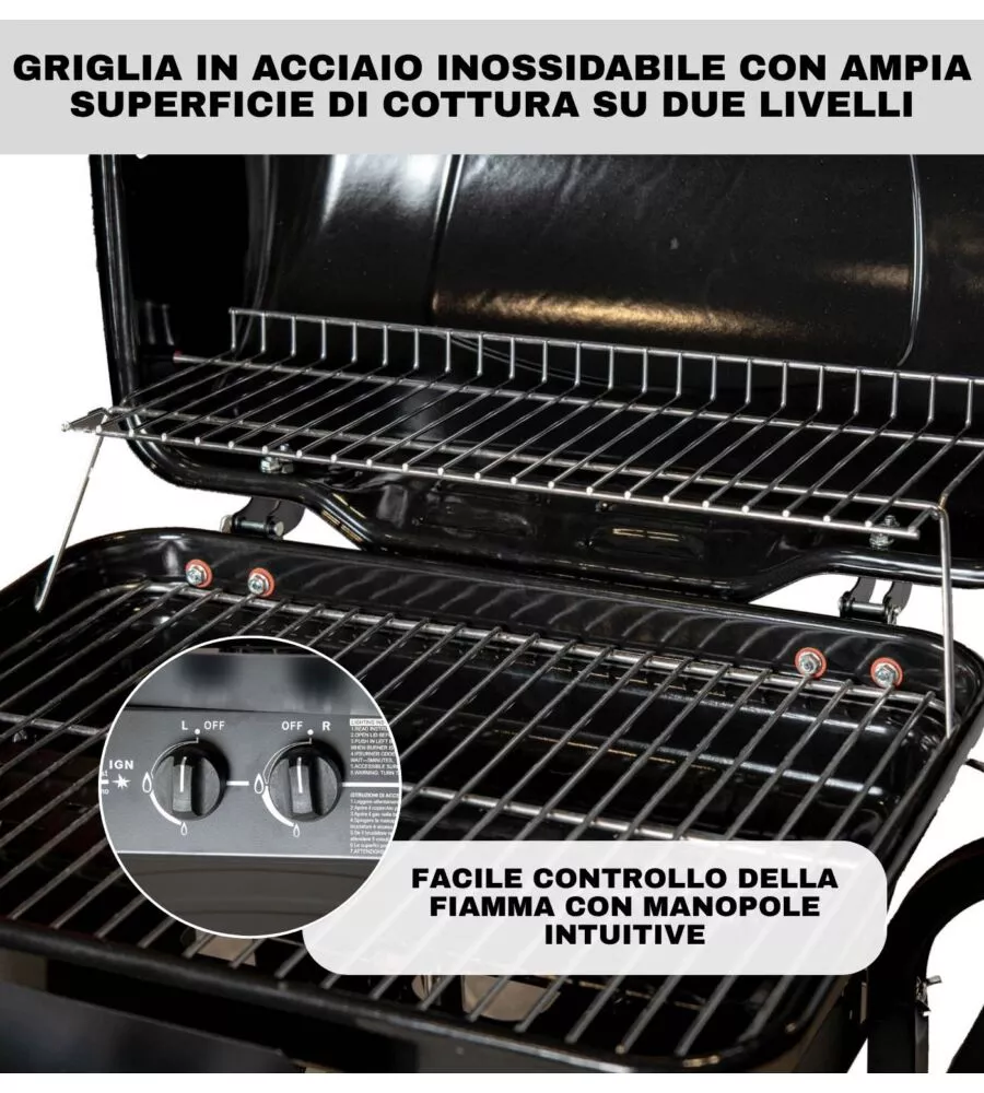 BARBECUE A GAS ARNOLD "ARIZONA" 2 BRUCIATORI 115X55X102 CM