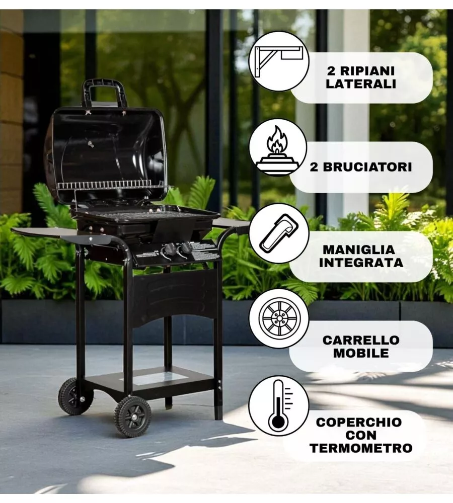 BARBECUE A GAS ARNOLD "ARIZONA" 2 BRUCIATORI 115X55X102 CM