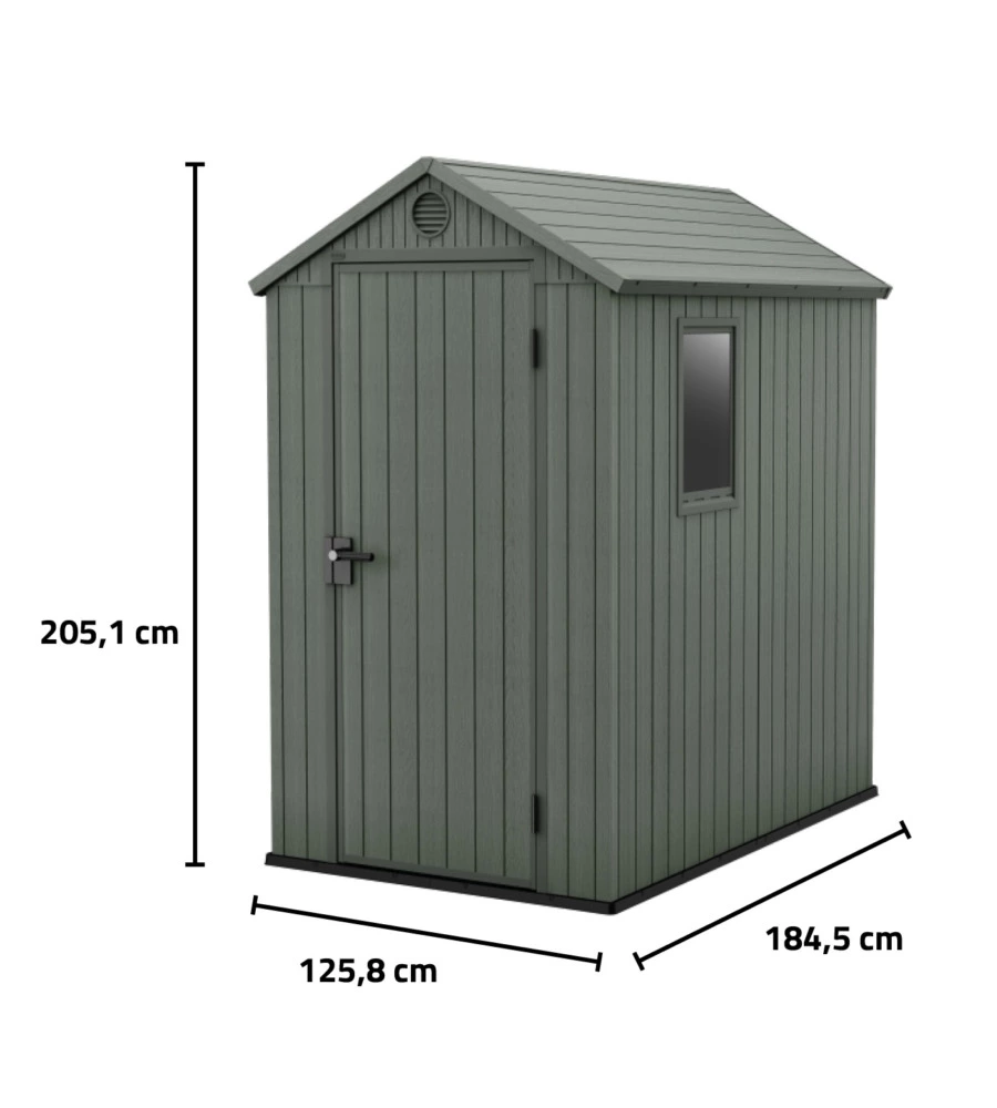 CASETTA DA GIARDINO KETER "DARWIN 4x6" IN EVOTECH+ COLORE VERDE CON PORTA BATTENTE SINGOLA 125,8X184,5X205,1 CM