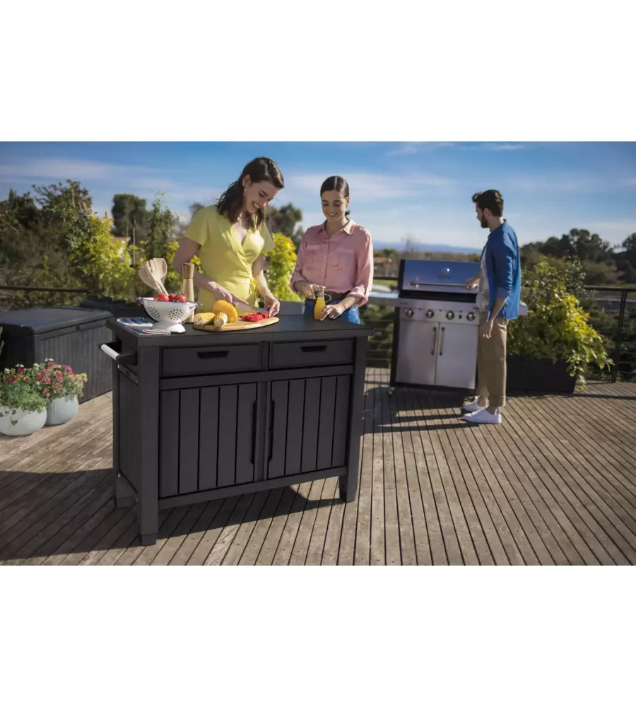 Tavolino per barbecue keter "unity xl" colore grafite, 125,5x51,5x90 cm