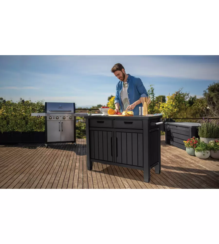 Tavolino per barbecue keter "unity xl" colore grafite, 125,5x51,5x90 cm
