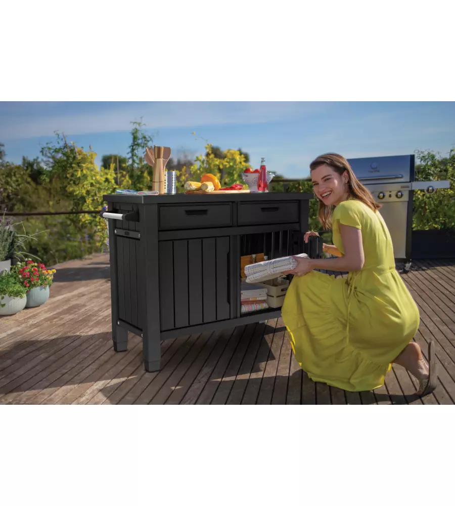 Tavolino per barbecue keter "unity xl" colore grafite, 125,5x51,5x90 cm