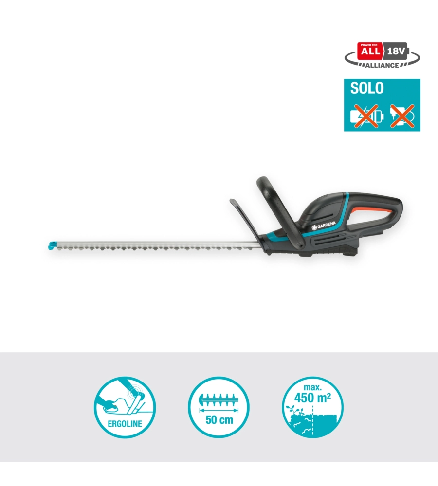 Tagliasiepi a batteria gardena 'comfortcut 50' lama 50 cm 18v, solo corpo macchina
