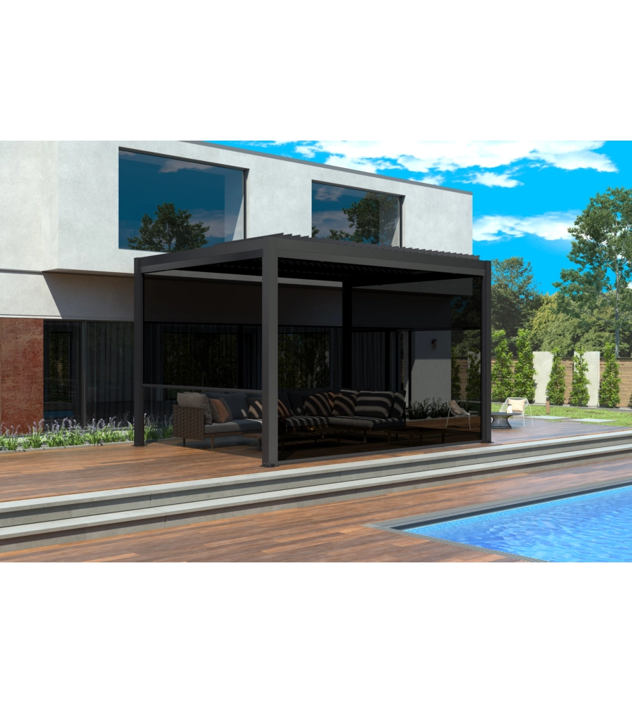 Pannello laterale avvolgibile per pergole riviera "zip screen" in textilene antracite lato 3 m
