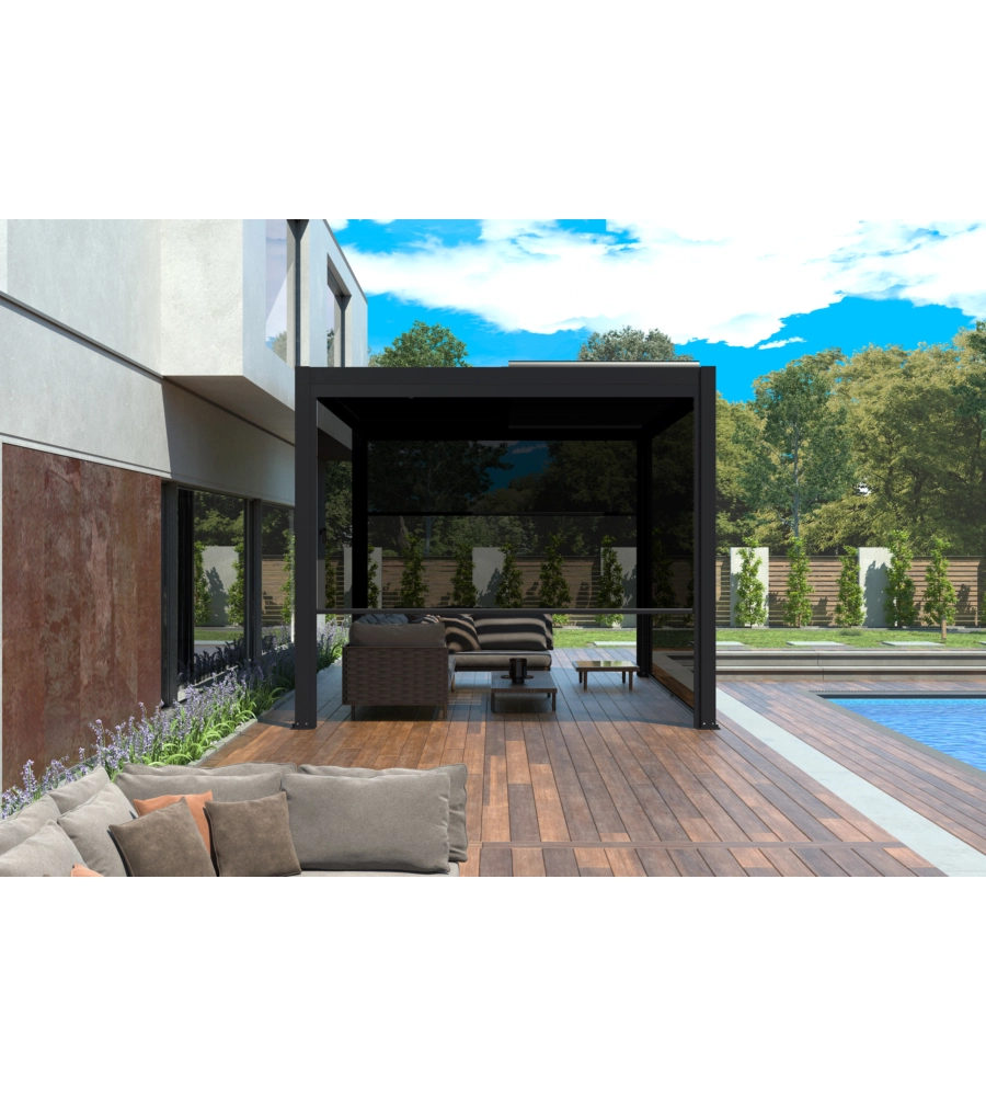 Pannello laterale avvolgibile per pergole riviera "zip screen" in textilene antracite lato 3 m
