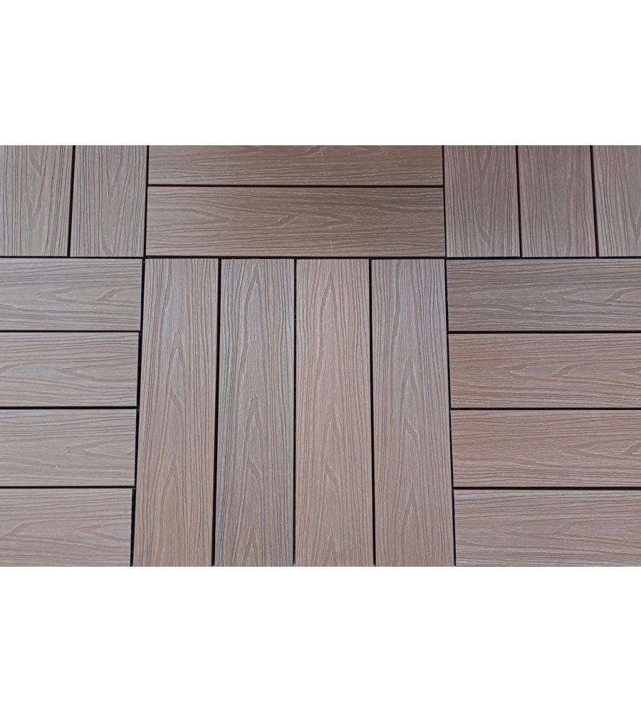 Set 12 pezzi di piastrella da esterno riviera in wpc con finitura teak 60x15 cm