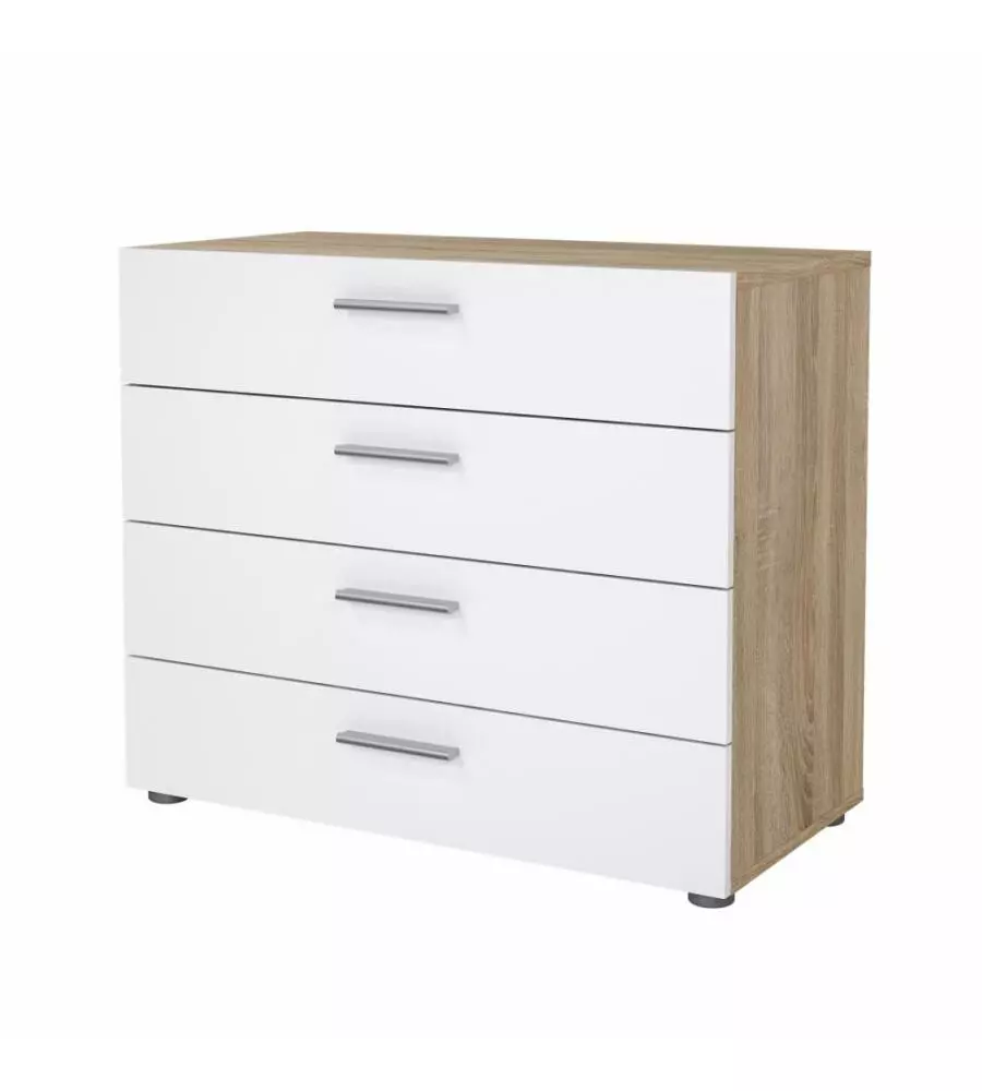 Cassettiera 4 cassetti "pepe" rovere e bianco lucido 80,2x40,2x68,2 cm