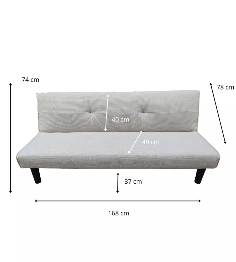 Divano letto 3 posti 'astrid' in tessuto tortora, 168x74x78 cm
