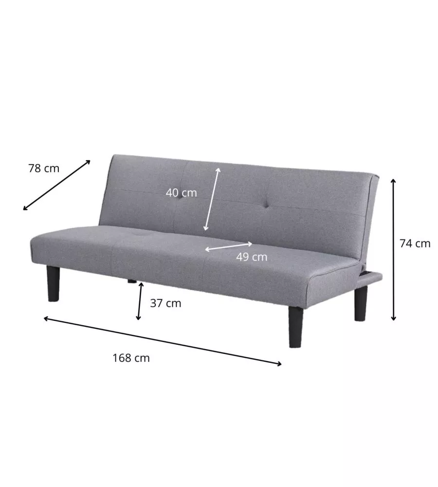 Divano letto 3 posti 'astrid' in tessuto grigio, 168x74x78 cm