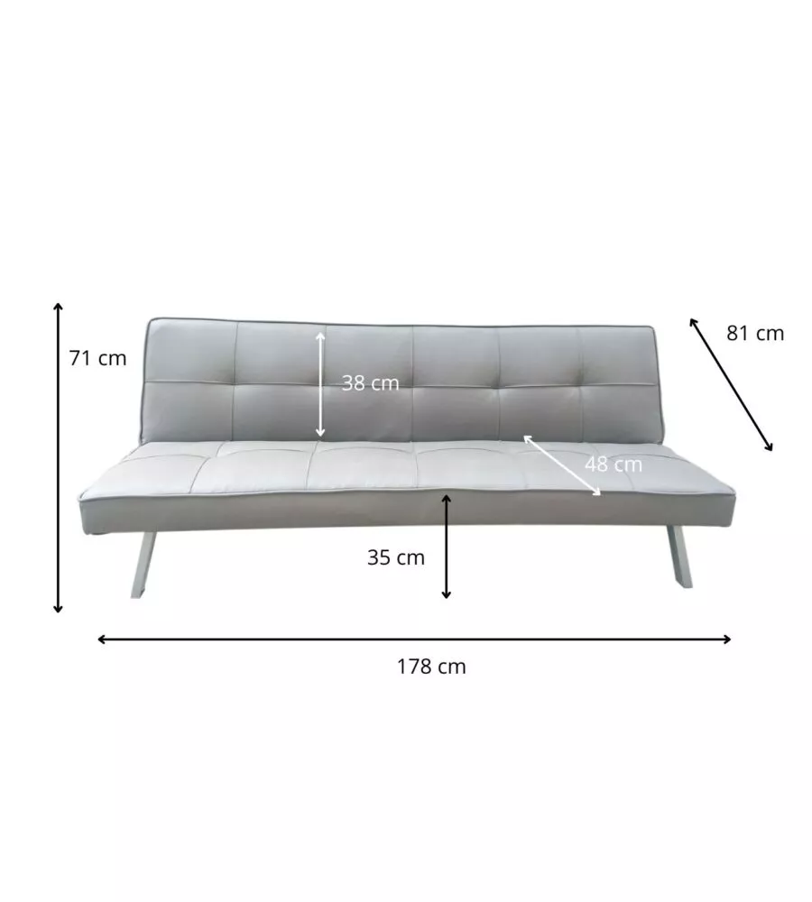 Divano letto 3 posti 'clarelle' in tessuto grigio, 178x71x81 cm