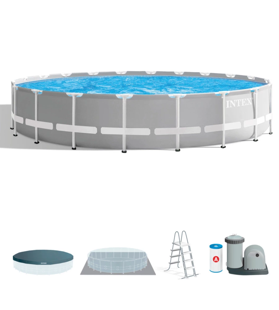 Piscina fuori terra con struttura rotonda intex "prisma frame" con pompa filtro grigio chiaro 610x132 cm  - cod. 26756np