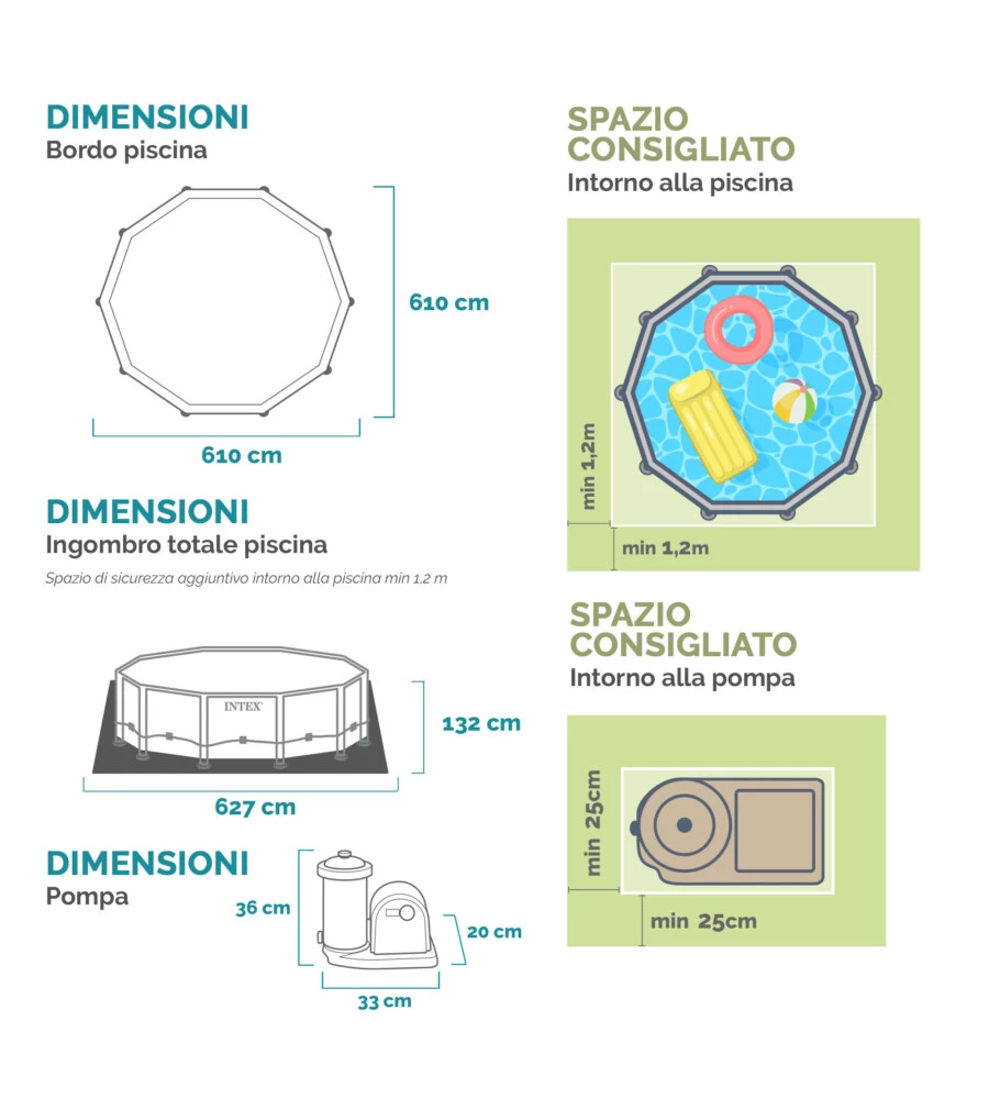 Piscina fuori terra con struttura rotonda intex "prisma frame" con pompa filtro grigio chiaro 610x132 cm  - cod. 26756np