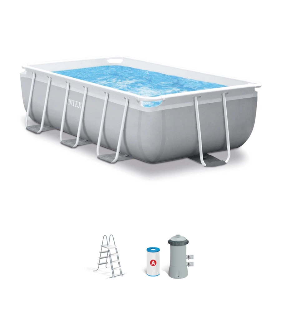 Piscina fuori terra con struttura rettangolare intex "prisma metal frame" grigio chiaro 300x175x80 cm - cod. 26784np
