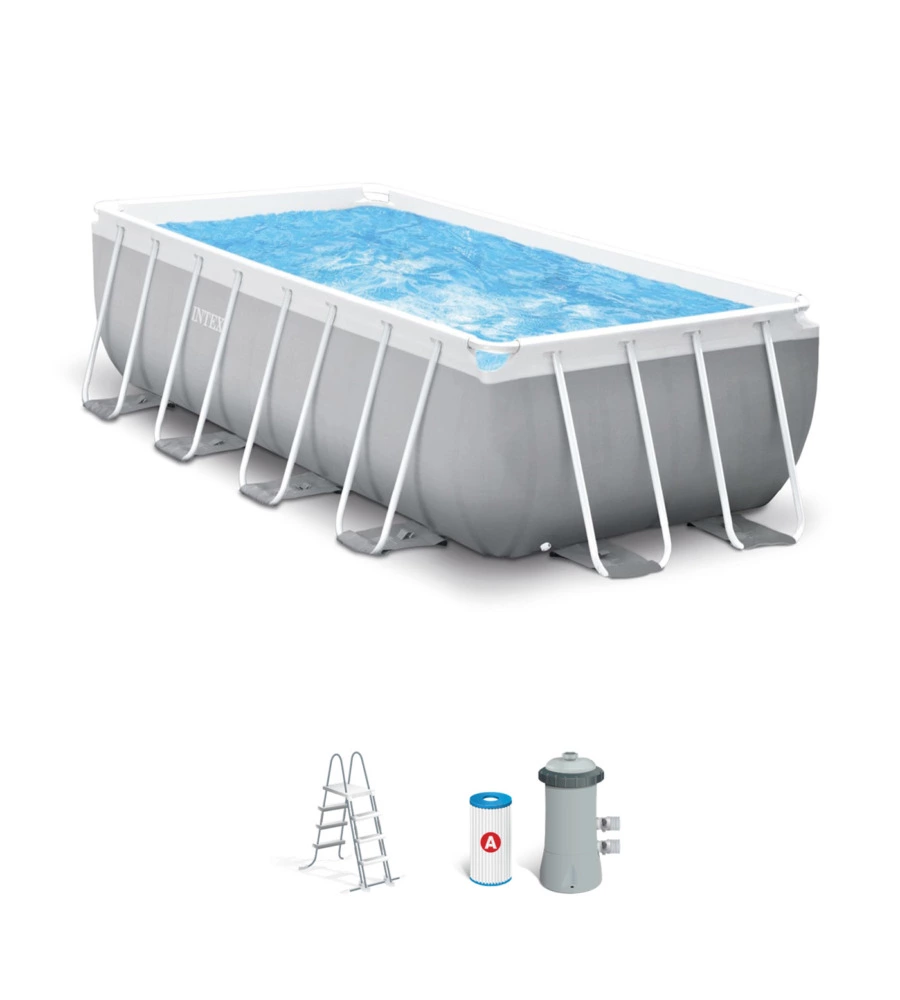Piscina fuori terra con struttura rettangolare intex "prisma metal frame" grigio chiaro 400x200x122 cm - cod. 26790np