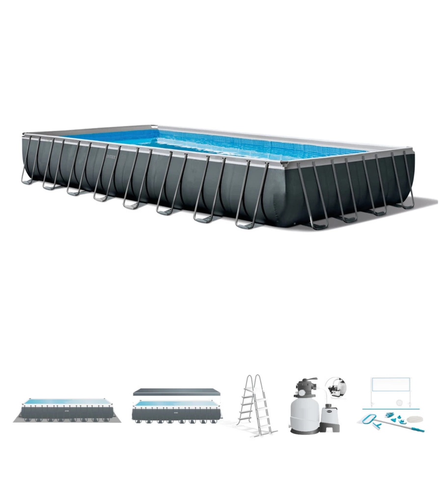 Piscina fuori terra con struttura rettangolare intex "ultra xtr frame" antracite 975x488x132cm - cod. 26378np