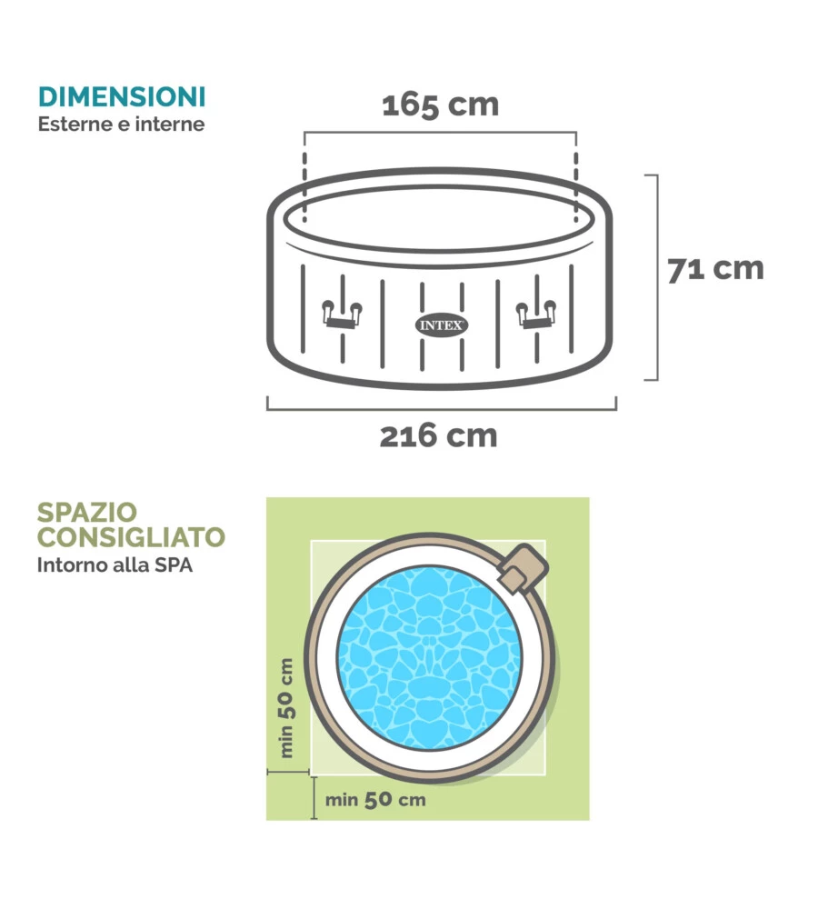 Piscina idromassaggio gonfiabile intex "pure spa bubble massage" 216x71cm 6 posti con pompa - cod. 28428ex