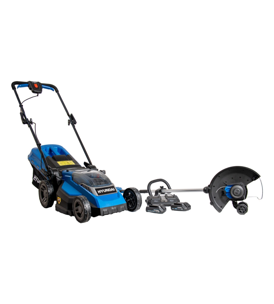 Kit macchine brushless 40v hyundai tagliaerba, decespugliatore, 2 batterie e caricabatterie doppio rapido