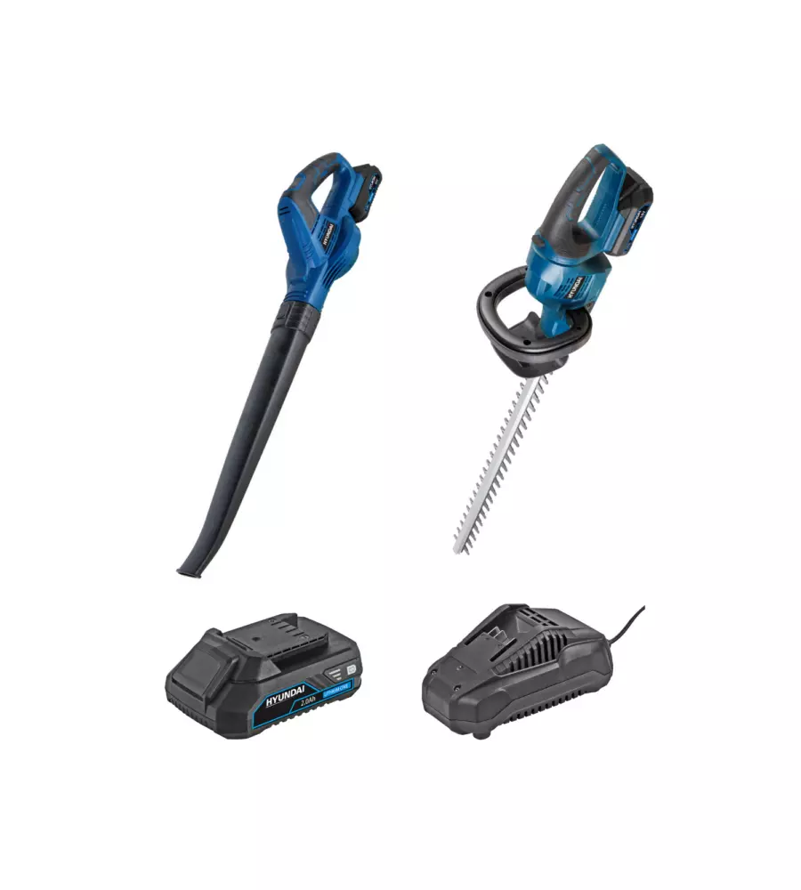 Kit hyundai tagliasiepi e soffiatore a batteria 20v 2ah e caricabatterie