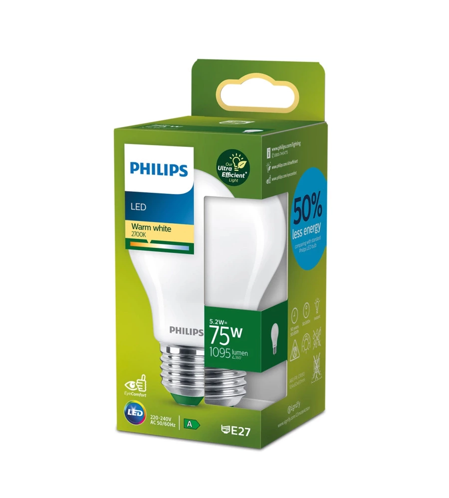 Lampadina led a goccia philips satinato luce calda 75w, 2700k e27