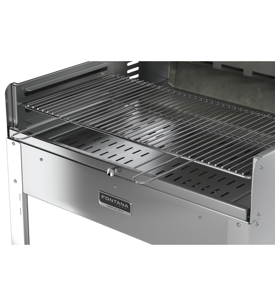 Barbecue a legna o carbonella fontana "tirreno" colore acciaio e griglia 80x40
