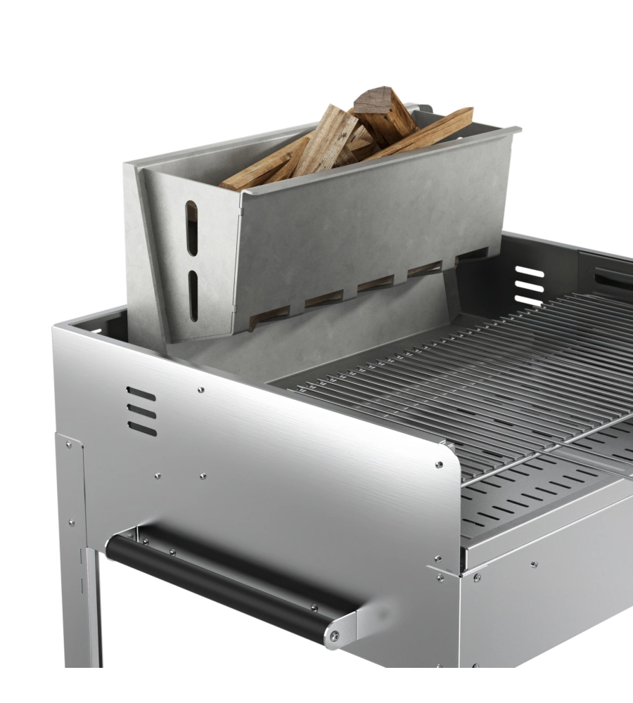 Barbecue a legna o carbonella fontana "tirreno" colore acciaio e griglia 80x40