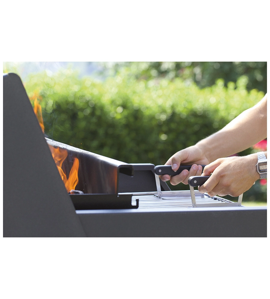 Barbecue a legna fontana "tirreno appoggio" colore acciaio e griglia 80x40
