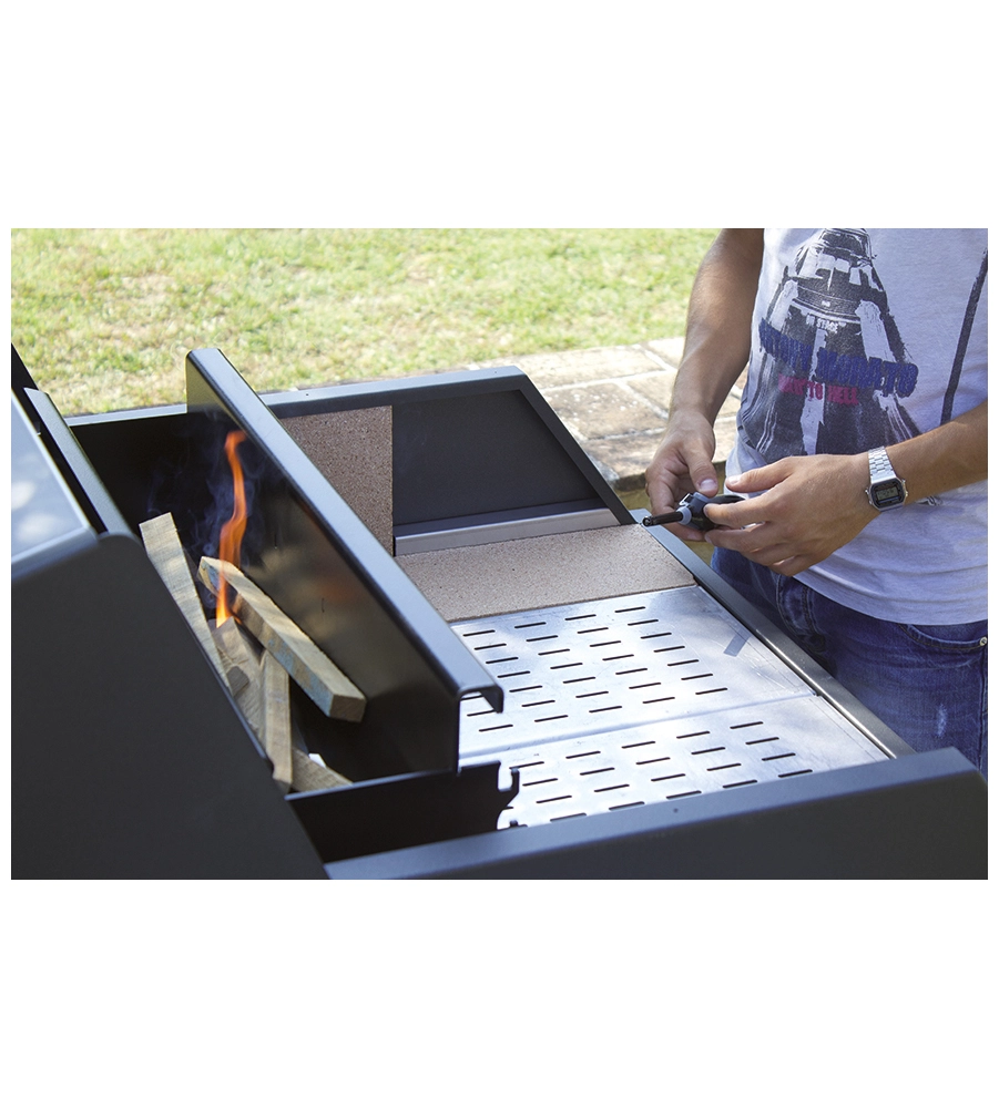 Barbecue a legna fontana "tirreno appoggio" colore acciaio e griglia 80x40