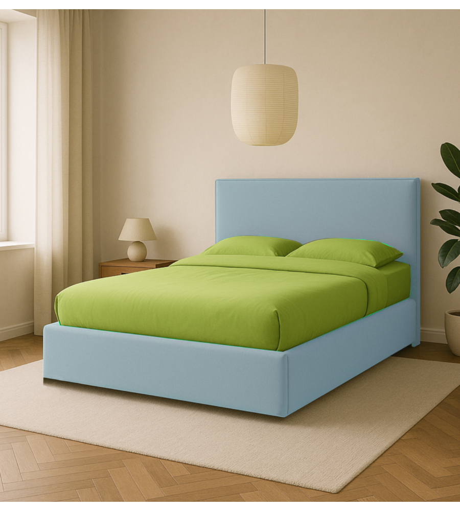 Letto matrimoniale contenitore "zoom" in tessuto celeste 160x190 cm