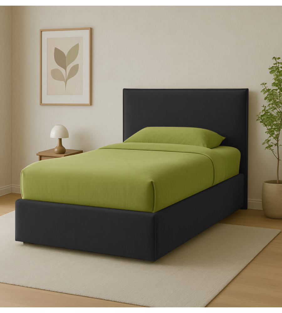 Letto piazza e mezza contenitore "zoom" in ecopelle nero 120x190 cm