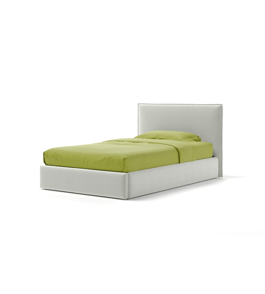 Letto piazza e mezza contenitore "zoom" in tessuto bianco 120x190 cm