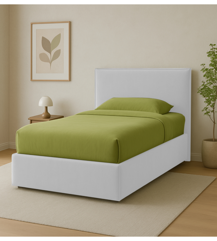 Letto piazza e mezza contenitore "zoom" in tessuto bianco 120x190 cm