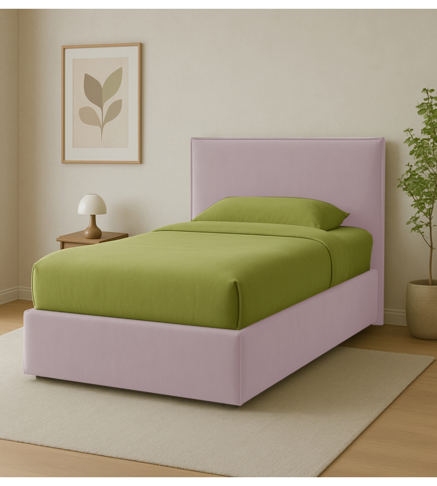 Letto piazza e mezza contenitore "zoom" in tessuto rosa 120x190 cm