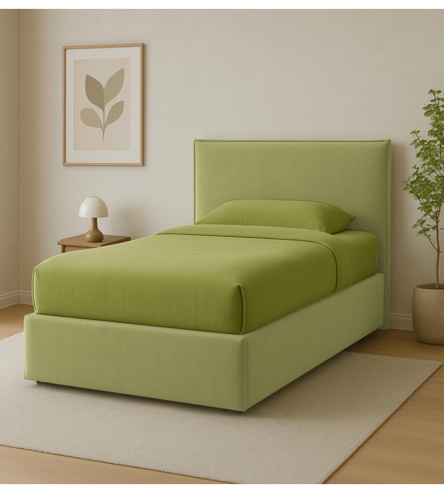 Letto piazza e mezza contenitore "zoom" in tessuto verde 120x190 cm cm