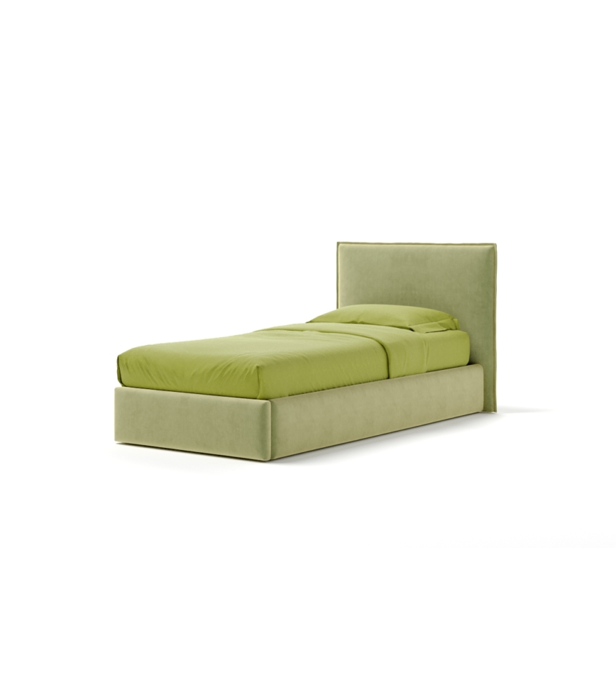 Letto singolo contenitore "zoom" in tessuto verde 90x190 cm
