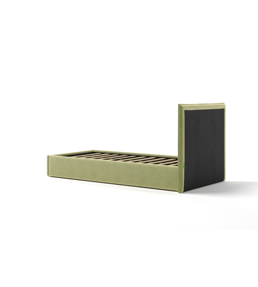 Letto singolo contenitore "zoom" in tessuto verde 90x190 cm