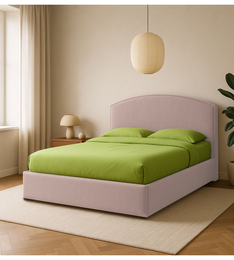 Letto matrimoniale contenitore "moon" in tessuto rosa 160x190 cm